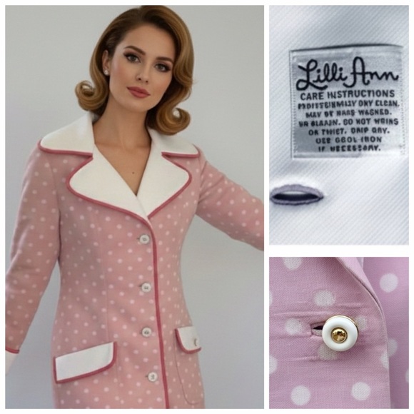 Vintage LILLI ANN San Francisco Rose Polka Dot Coat Size Small - Picture 10 of 10